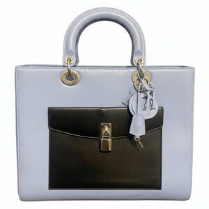 Christian Dior Light Blue Smooth Calfskin Leather Lady Dior Front Pocket Large